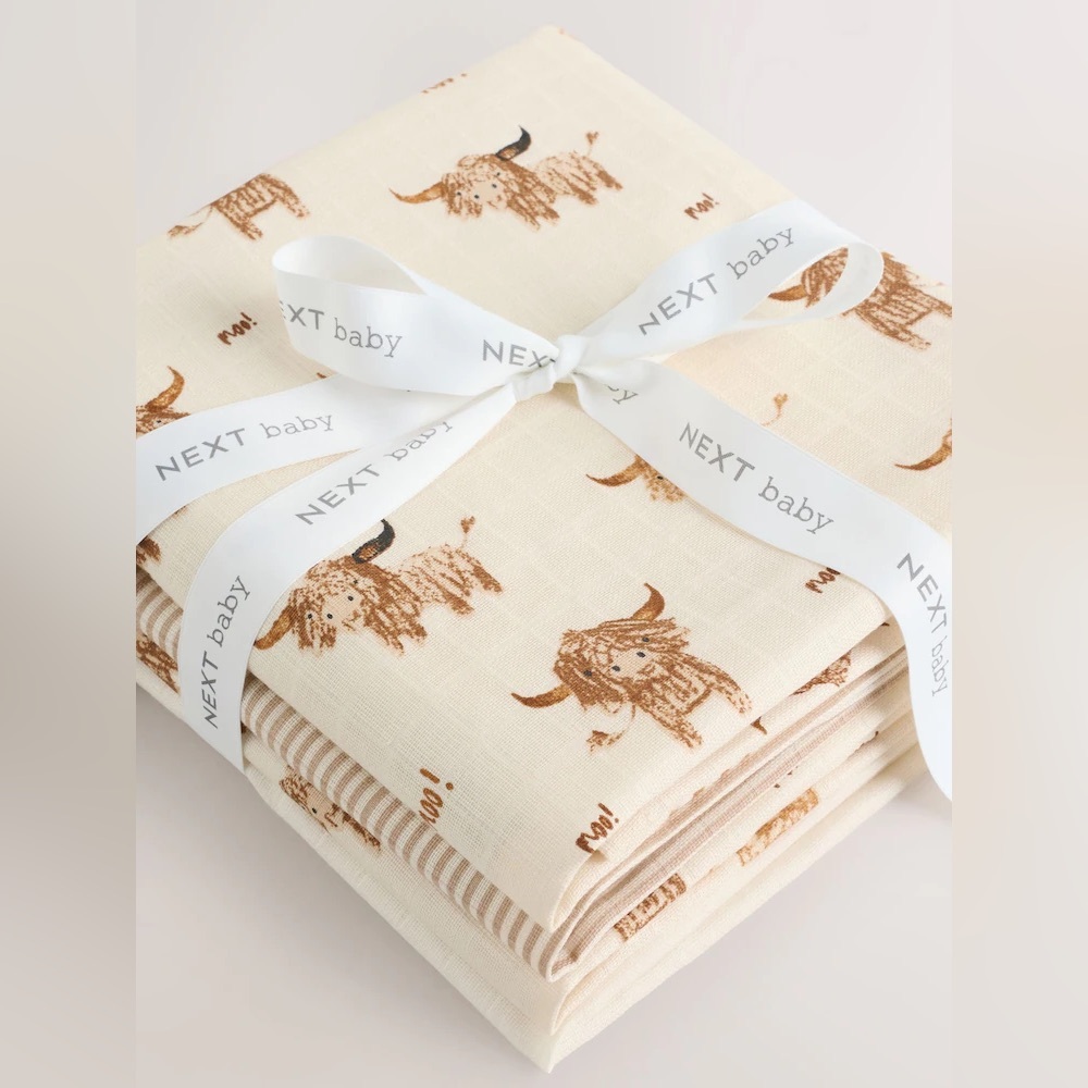 Next Baby Cream and Brown Animal Print Muslin Cloths